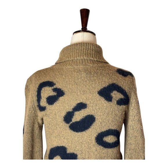 Veda Sweater Women Small Brown Black Leopard Print Cashmere Wool Turtleneck - Picture 4 of 8